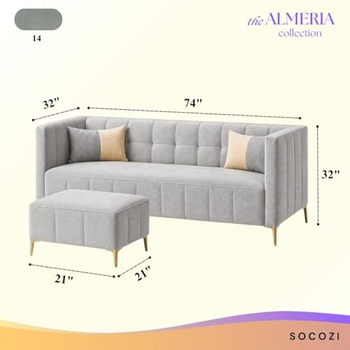 Image of SOCOZI Stylluxe 4 Seater L Shape Sofa Set with Movable Ottoman | Flexible Left or Right Layout | Soft Velvet Suede Fabric | Modern Design | Plush Comfort Cushions for Living Room (Light Grey)