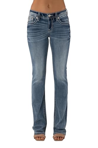 Miss Me Women's Erica Wing Embellished Faux Flap Pockets Mid-Rise Bootcut Jeans2