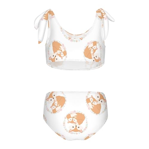 Girls Cute Fox Animals Pattern Swimsuit Two Pieces Bikini Set Bathing Suits Swimwear Crop Top Swimsuit Set,5-6T2