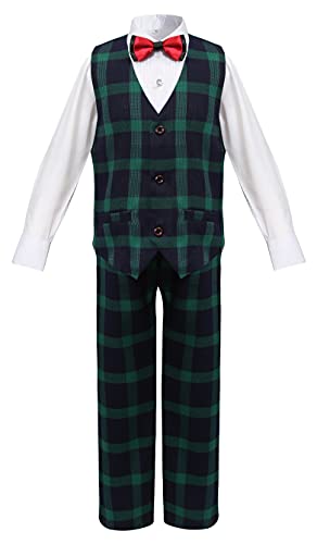 Ttbzkale Boy 4 Pieces Plaid Dresswear Slim Fit Formal Suit Set (8 Years, Green Plaid) #TOP3