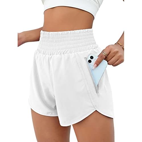 BMJL Women’s Athletic Shorts High Waisted Running Shorts Pocket Sporty Short Gym Elastic Workout Shorts