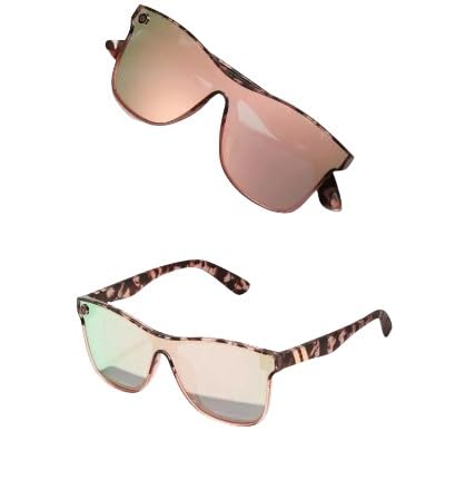 Women's Pink Oversized Sunglasses - Gradient Reflective Coating, Metal Accent Details, Anti-Loss Rope, Case & Cloth