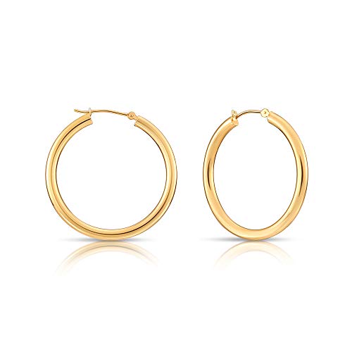 Image of 14k Yellow Gold Classic Shiny Polished Round Hoop Earrings, 3mm tube