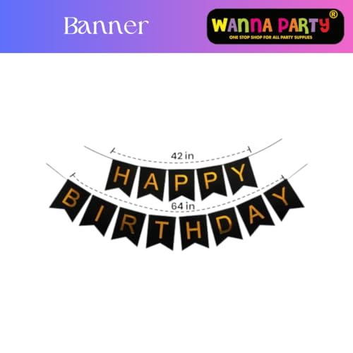 Image of Wanna Party Happy Birthday Decoration Items - Pack of 34, Birthday Decorations Kit | Black and Gold Balloons for Birthday Decoration | Birthday Decorations for Husband | Balloon Decoration Items