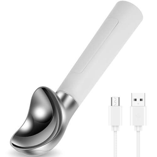 ZJRDYYK Ice Cream Scoop with Heated Handle, Rechargeable Electric Heated Ice Cream Scoop Warmer with LED Display, Self Warming Spoon Max to 70?, IP67 Waterproof, Rechargeable Battery