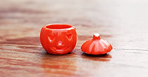 1Shopforyou 2 Pcs Dollhouse Miniatures Ceramic Halloween Pumpkin Carved Jack-O-Lantern #TOP3