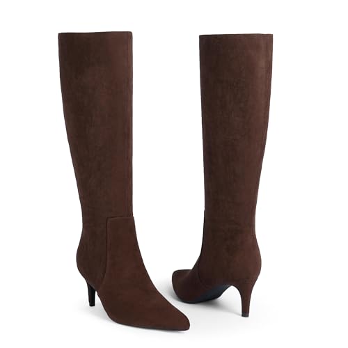 Image of QIY Kitten Heel Knee High Boots for Women Fall Tall Boots | Stylish Pointed Toe, Low Heel For All-Day Comfort, Zipper For Easy On & Off, Ideal For Fall & Winter