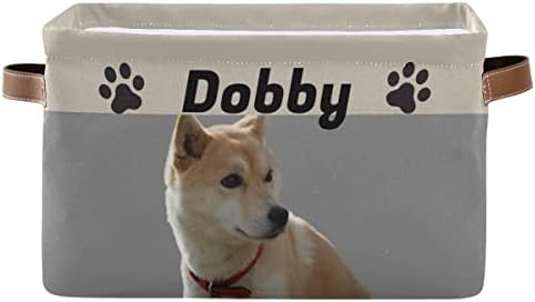 Custom Dog Toy Bin Personalized Toy Storage Basket Collapsible Pet Toy Basket with Leather Handles Puppy Supplies Organizer for Dog Toys, Clothing, Dog Apparel & Accessories, Grey