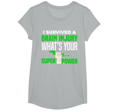 I Survived Brain Injury Awareness, TBI, Brain Injury Survivor T-Shirt, Girls, Heather Grey, X-Small
