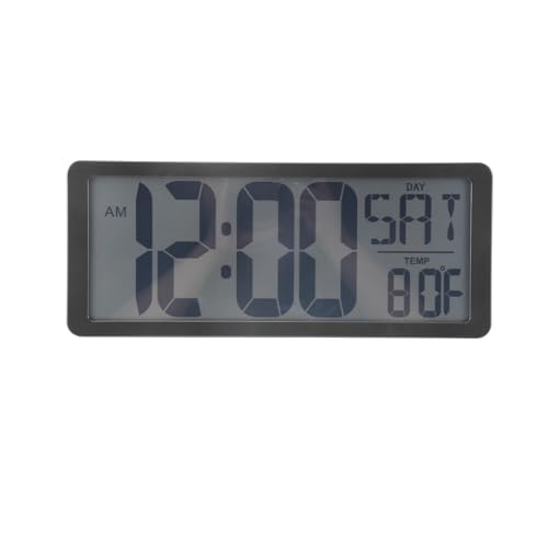 Jeenuuder - Reloj de pared cuadrado, gran reloj digital jumbo de 13,8 pulgadas, pantalla LCD, escritorio de decoración de escritorio multifunción negro