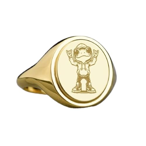 Bague grenouille en argent 925 et plaqué or avec chevalière ovale haut de gamme