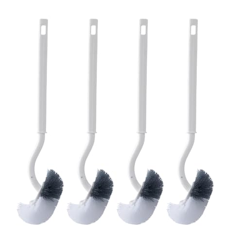 SUIXI 4er Set Toilettenbürste, Klobürste mit randreiniger, Langer Stiel klobürste gebogen, Kunststoff-Toilettenbürstenset mit Starken Borsten für Tiefenreinigung (4er Satz Weiß)
