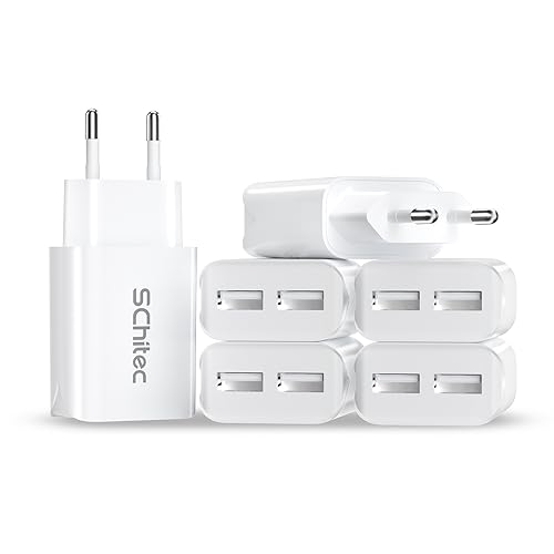 Cargador USB 2 Puertos 6Pack 5V / 2.1A Mini Cargador de Pared USB Adaptador de Corriente para Enchufe USB de Viaje en el hogar para iPhone 15/14/13/12/11/,iPad,LG G5,Samsung Galaxy S8 (Blanco 6pack)