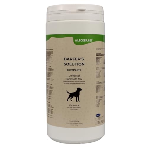 Lecker.Pet® 1 kg Barfer's Solution Complete Universal Nährstoff Mix Pulver für Hunde | Ergänzung für Hundefutter | Ausgewogene Barf Ernährung | Mit Bierhefe & Algentalk | Mineralstoffe & Vitamine