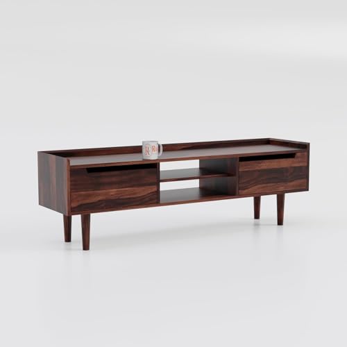 Image of Solid Wood TV Unit for Living Room 55 Inch Furniture - Wooden TV Unit with Storage Cabinet with 2 Door, 2 Shelves Wooden TV Cabinet for Living Room - Fits up to 55-Inch TV (Roman)