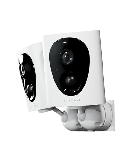 virtavo 2K - Cámara WiFi Externa inalámbrica a batería, Lente Starlight, visión Nocturna a Color, cámara con Alarma, detección PIR, Audio bidireccional, Impermeable, 2 Unidades