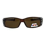 Womens Rhinestone Rectangular Polarized Fit Over Glasses Sunglasses Brown