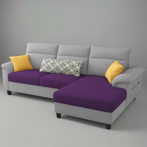 Image of Casaliving Seams RHS 4 Seater L Shape Sofa for Living Room (Purple Grey Fabric) Premium Fabric Sofa