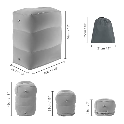 Image of Inflatable Air Travel Pillow Long Travel Footstool Seat Foot Rest Pillow Foldable for Flight Home Office Footstool Self-Inflatable Air for Adult Kids, Travel Leg Support with Storage Bag