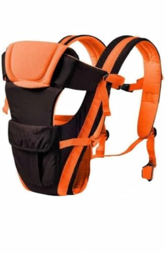 Image of LittleBoo New Born Baby Carrier Bag 4-in-1 Adjustable Baby Sitting Carrier Bag - Front & Back Carry with Head Support, Safety Belt & Buckle Straps for 0-24 Months (Black-Orange)