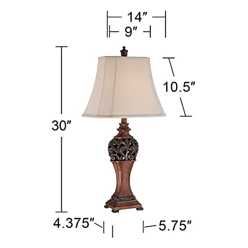 Regency Hill JD11062-2PK Exeter Traditional Style Table Lamps 30 Inch Tall Full Size Set Of 2 Bronze Wood Carved Leaf Creme Rectangular Bell Shade Decor For Living Room Bedroom House Bedside Nightstand Office thumb #3