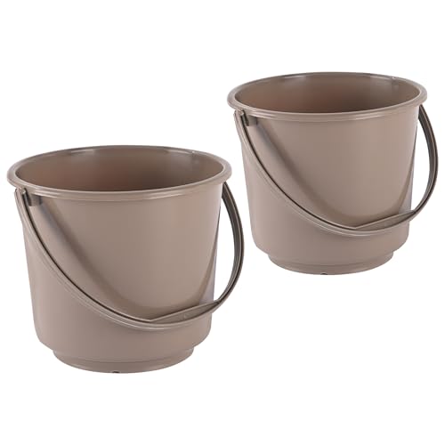 Image of Kuber Industries 2 Pcs Compact Size Plastic 5 Litre Bucket for Kitchen, Cleaning & Water Storage - Small Lightweight and Easy to Carry Utility Bucket Ideal for Mopping - Plain - Brown