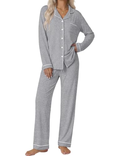 Image of Ekouaer Pajamas Womens Long Sleeve Sleepwear Button Down Loungewear Pjs Set