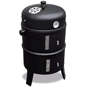 ITA Räuchergrill 3in1 Multifunktional - Grillen, Räuchern, Garen - Modularer Holzkohlegrill Smoker mit Thermometer & regulierbarem Luftabzug am Deckel - Grilltonne Räucherofen