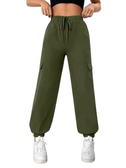 GoSriKi Women's Relaxed Fit Cargo Style Joggers Track Pant | Women High Waist Pant | Women Cargo Pant in neutral
