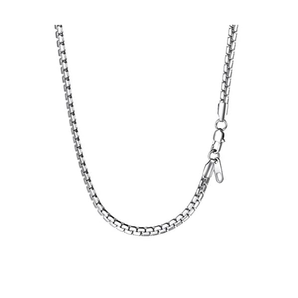 PROSTEEL Collar de Cadenas Venecianas Planas Acero Inoxidable para Mujeres Hombres, 4mm / 6mm Ancho, 41cm - 76cm Largo, Tono Platino/Dorado/Negro, Incluye Caja de Regalo