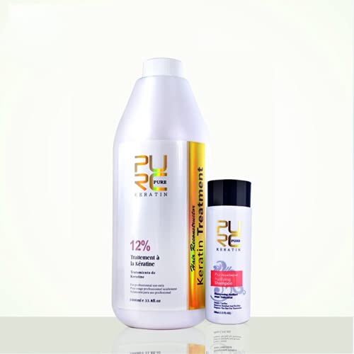 PURC Repair and Straighten Damage Hair Product 12% 1000ml Pure Chocolate Keratin Treatment and Purifying Shampoo Set
