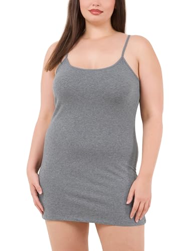 Image of Long Cotton Camisole Tank Tops for Women | Basic Braless Layering Tops with Adjustable Spaghetti Straps