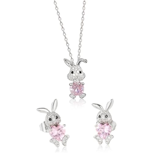 Ostern Geschenke Hase Schmuckset Damen, Kristall Kaninchen Halskette, Ohrringe Ostern, Kette für Junge Mädchen, Geburtstag Party Zubehör, Oster Ohrringe, Niedlich Tier Anhänger, Modeschmuck Set