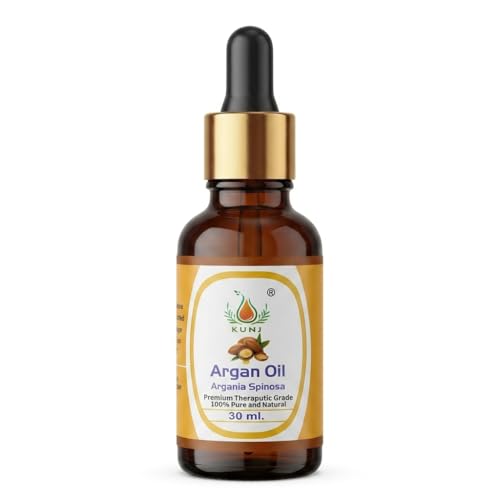 Image of KUNJ Argan Oil 30ml | 100% Pure & Natural Cold Pressed Moroccan Argan Oil | Undiluted Oil for Hair Nourishment, Skin Hydration, Face Care & DIY Beauty Use