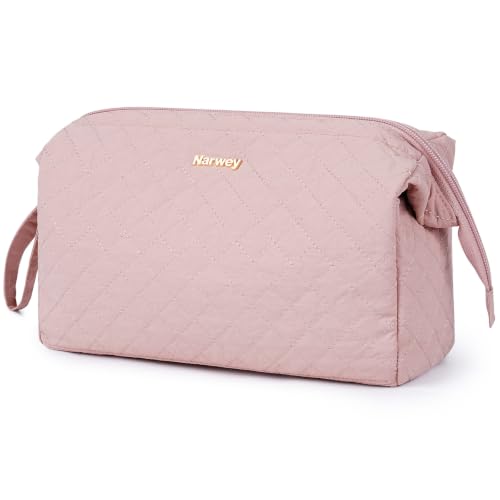 Image of Narwey Quilted Makeup Bag Travel Toiletry Bag, Nylon Cosmetic Bag for Women