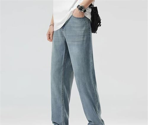 Men's Summer Jeans Thin Soft Straight Denim Pants Casual Wide Leg Trousers Classic Business Big Size3