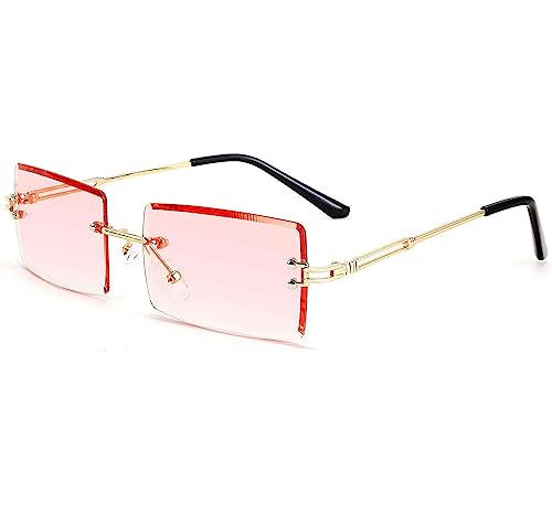 Sdinm Rimless Sunglasses 90S Frameless Rectangle Tinted Lens Eyewear Candy Color Glasses For Women Men #TOP3