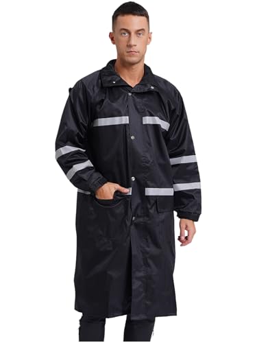 Mens Long Rain Coats Hooded Raincoats Safety Rainwear for Waterproof Work Rain Jacket Poncho