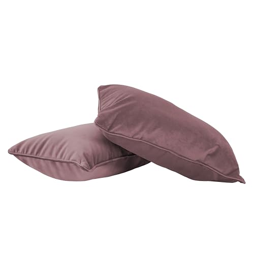 FDP 12" x 20" Velvet Rectangle Lumbar Pillow Set with Piping Decorative Throw Pillow for Home Décor in Living Room, Bedroom or Lounge (2-Pack) - Mauve, 15159-112