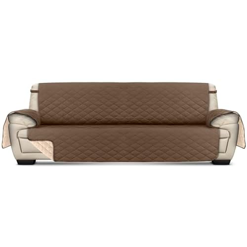 Utopia Bedding Reversible Oversized Sofa Couch Cover, Water Resistant Slipcover Furniture Protector with Foam Sticks and Elastic Straps for Kids Dogs Pets (3.5 Seater, Brown/Beige)