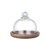 PETAAA Kleine Kuchenplatte, Mehrzweckrunde Holzdessertschale Mit Glas Dome Deckel, Zarte Süßwarenkasten Nachmittag Tee Dessert Ständer Dekorative Rack Tortenständer(Size:10.4 * 8.5cm)