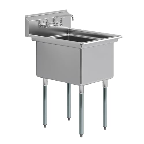 Image of AmGood Stainless Steel Prep & Utility Sink | 304 Stainless Steel | Overall Size: 29 3 /4 inch x 23 5 /8 inch | NSF | Restaurant, Kitchen, Laundry, Garage (Bowl Size: 24 inch x 18 inch + Faucet)