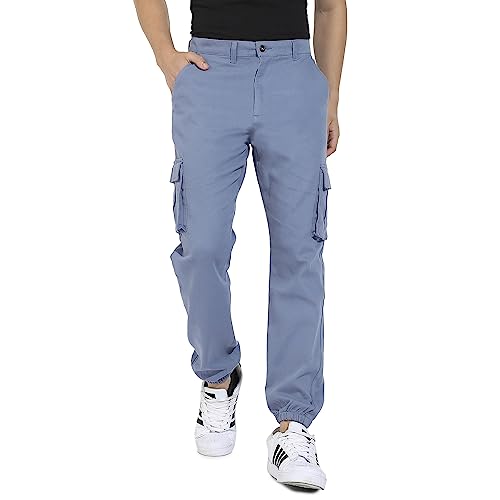 Image of CAHOOT Men's Cuffed Hem Cargo Trousers for Casual Wear | 6 Pockets | Regular Fit | Button Closure | Cotton Poly Cargo Pant Crafted with Comfort Fit for Everyday Wear