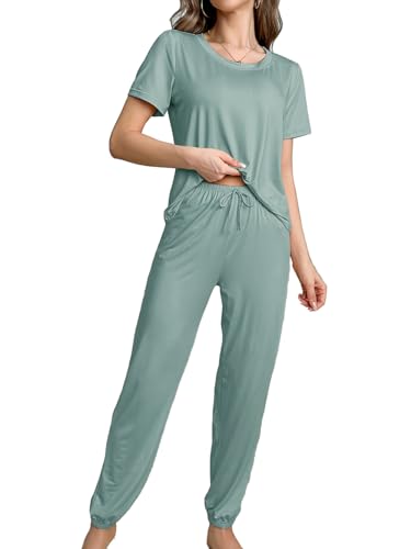 Bunanphy Pyjamas for Women Super Soft Ladies Pyjamas Short Sleeve Pjs for Women Sets 2 Pieces Womens Pyjamas Sets Green X-Large
