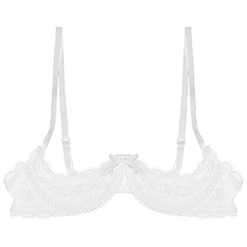 inhzoy Lencería Erótica de Encaje para Mujer Bikini Sujetador Abierto Correas Ajustables Bralette Push Up Crop Top Ropa de Dormir Fiesta Blanco B XL