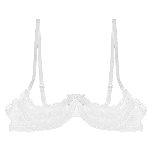inhzoy Lencería Erótica de Encaje para Mujer Bikini Sujetador Abierto Correas Ajustables Bralette Push Up Crop Top Ropa de Dormir Fiesta Blanco B XL