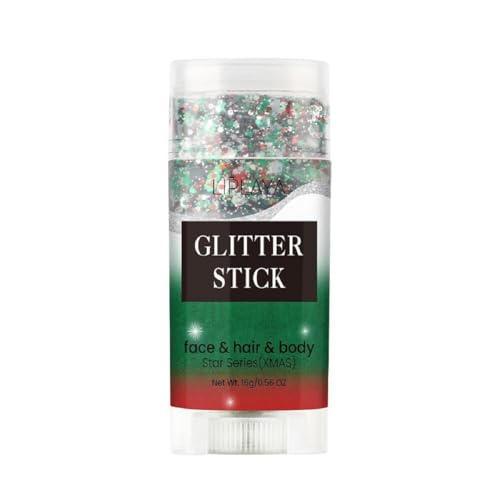 Face and Body Glitter Stick Sparkling Neon Accessories Outfit Party Holographic Sequins Paint Mardi Gras Face and Hair Glitter Gel Makeup. (Red &Green & White)