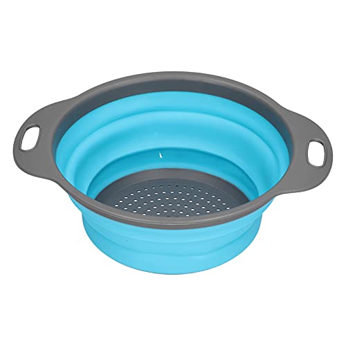 Colander,Drain Basket Silicone Round Folding Fruit Drain Vegetable Washing Basket with Handle for Home Kitchen(blue-L)
