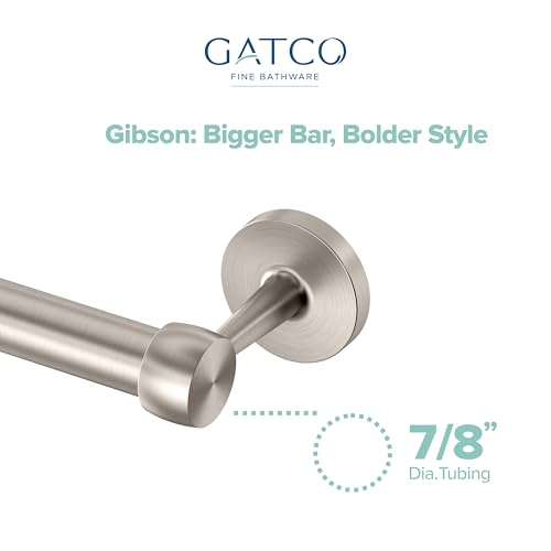 Image of Gatco 5210SN Gibson Towel Bar, Satin Nickel Wall Mounted Bathroom Towel Holder Rack, Modern Bath Hardware Accessory