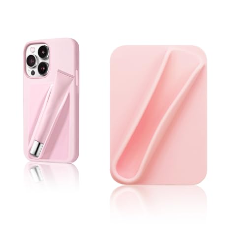 Rookii Lipstick Holder Phone Case,Silicone Holder with Lipgloss Holder for Phone Case with Lipgloss Holder, Adhesive Lip Gloss Balm Phone Card Holder for iPhone and Android (pink)